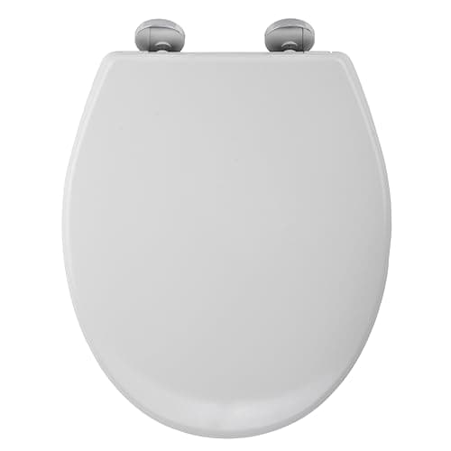 Image of Croydex Constance Flexi-Fix White Soft Close Toilet Seat with Quick Release Button, Anti-Bacterial Treated Thermoset Plastic, Heavy Duty, Adjustable Stainless Steel Hinges Fits Most UK Toilet Bowls