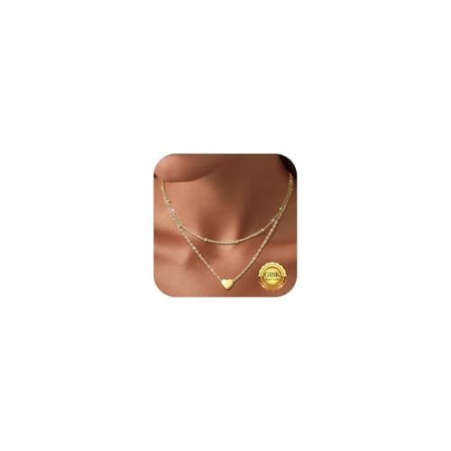 Image of Kenivira Gold Heart Necklaces For Women 18K Gold Plated Layered Heart Pendant Necklace For Women