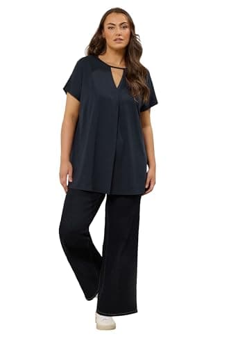 Image of EVANS Curve Blue Keyhole Front Pleat Modal Top - Women's - Plus Size Curve