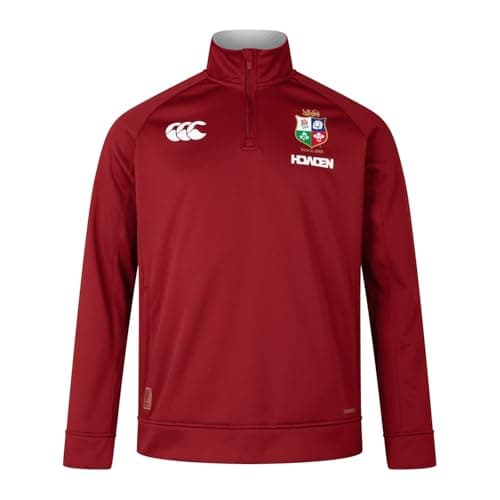Image of Canterbury Men's Official British & Irish Lions Quarter-Zip Fleece | Rugby Jacket | Thermal Regulation, Red Dahlia, S