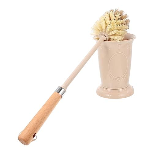 Image of COOPHYA Toilet Brush Set Long Wooden Handle and Base Bathroom Cleaning Brush Household Toilet Cleaning Accessory for Home Use