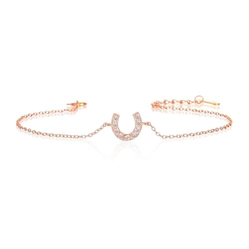 Image of Diamond Treats Dainty Rose Gold Plated Lucky Horseshoe Bracelet in 925 Sterling Silver for Women and Teen Girls, Rose Gold Bracelet for Women with Cubic Zirconia Stones, Jewellery Gifts for Women