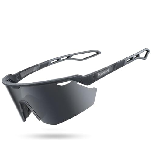 Image of Lamicall Polarized Cycling Sunglasses for Men Women - [24g Ultra-Light] UV400 Protection Sports Glasses for Running Driving Hiking with TR90 Frame, Adjustable Nose Pad & Bendable Temples - Grey Black