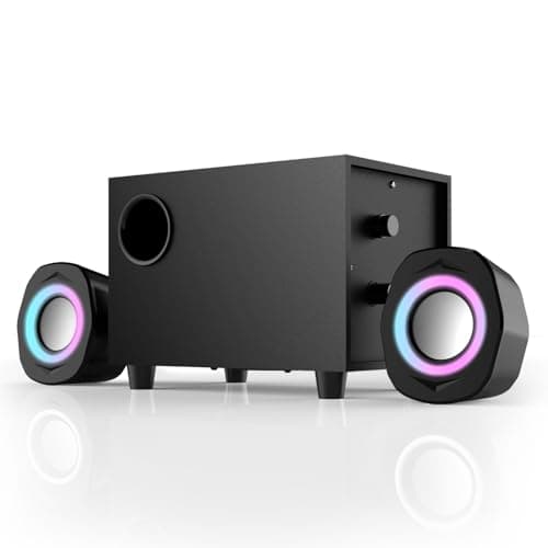 Image of WMQ 2.1 PC Speakers with Subwoofer, Desktop Computer Speakers Gaming, Speakers for Monitor, Stereo Speaker Set, 3.5mm Aux, USB Powered, Volume Control,LED Lights