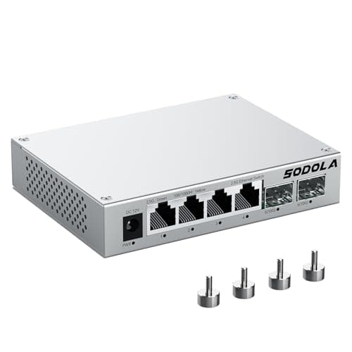 Image of SODOLA Unmanaged 4 Port 2.5Gb Ethernet Switch with 2x 10G SFP+, Plug & Play, Fanless, Aluminum Alloy Cooling & Magnetic Mounting Ethernet Switch, Ethernet Splitter for Office Home NAS PC