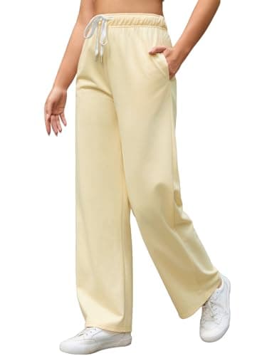 Image of Vorvowry Women Tracksuit Bottoms High Waist Wide Leg Joggers with Pockets Ladies Jogging Bottoms Casual Loose Fit Sweatpants Womens Straight Leg Lounge Trousers Apricot M