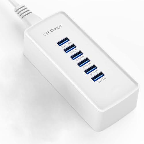 Image of USB fast charger, 6-port portable charging station, suitable for various devices, compatible with iPhone, iPad, Samsung, Google, Xiaomi, Huawei and other USB charging devices