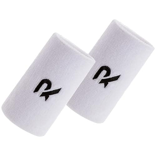 Image of Raquex Sports Wristbands (7 Colours, 2 Widths) - Soft, Stretchy Cotton. Padel, Tennis, Squash, Running Sweat Bands - Machine Washable (White, Pair)