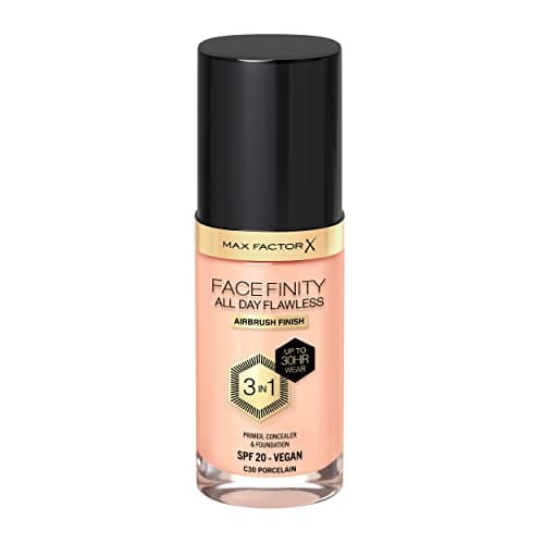 Image of Max Factor Facefinity All Day Flawless 3 in 1 Liquid Foundation, Lightweight Oil Free Formula with SPF 20, 030 Porcelain, 30 ml
