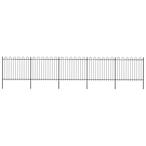 Image of vidaXL Garden Fence with Hoop Top Steel 892.5x150 cm Black