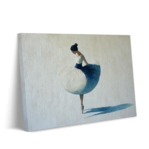 Image of Elegant Ballerina Canvas Print Wall Art, Impressionist Dancer Painting in Deep Blue & White, Modern Artwork for Bedroom, Girls Room Decor, Inspirational Gift for Dancers (Art-1,30x40 cm(unframed))