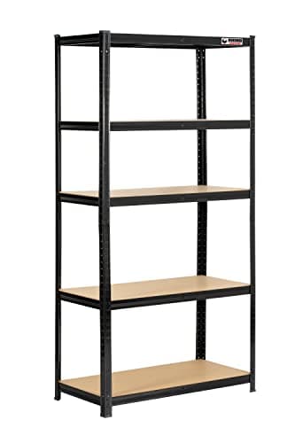 Image of Rhino Racking – 5 Tier Heavy Duty Garage Shelving Units – 200kg Load Weight Per Shelf- 1000kg Per Unit – Black Storage Shelves – 180x90x45cm Adjustable Racks – Shed Shelving