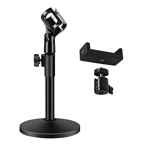 Image of Getaria 3 in 1 Multi Function Desktop Microphone Stand Table Microphone Stand with Microphone Clip Shock Mount and A Microphone Clip Included Stand for Podcasts with Meeting Lectures (ZM-06)