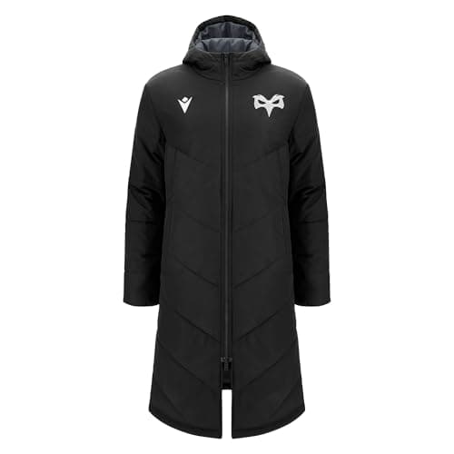 Image of Macron Ospreys Rugby 2025/26 Adults Long Padded Bench Jacket Black (UK, Alpha, XL, Regular, Regular)