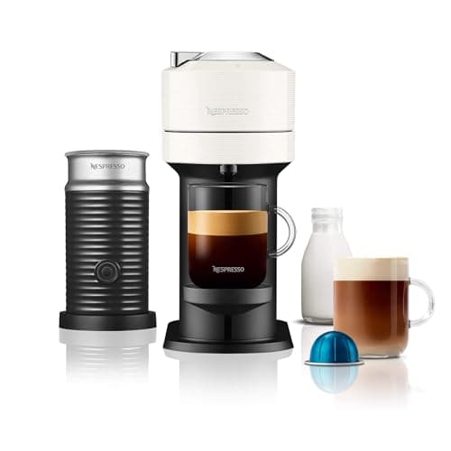 Image of Nespresso Vertuo Next Coffee Machine by De'Longhi with Aeroccino Milk Frother, Over 30 Varieties of Pods, 6 Coffee Cup Sizes, Latte, Cappuccino, Starter Capsule Set Included, EN120.WAE, White