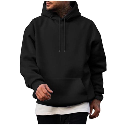Image of Hoodies for Men UK Oversized Gym Hoodie Long Sleeve Hooded Sweatshirts with Pocket Plain Colour Classic Jumpers Drop Shoulder Casual Pullover Fashion Mens Activewear Tall