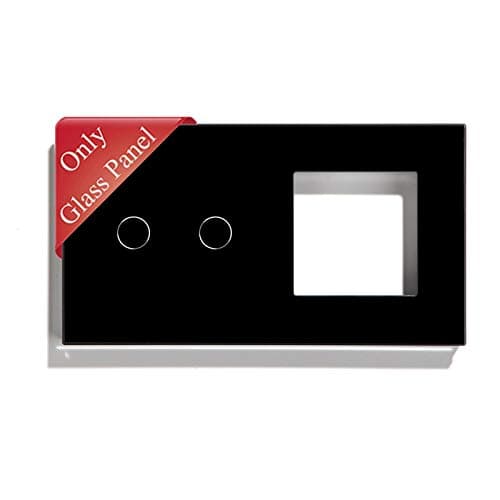 Image of BSEED Glass Frame for Light Switch and Socket,Crystal Glass Panel for Wall Light Switch and Socket 2 Gang Black 157mm