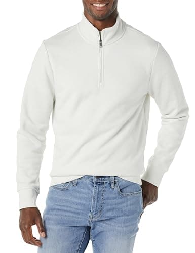 Image of Amazon Essentials Men's Regular Fit Long-Sleeve Quarter-Zip Casual Smart Pullover Fleece Sweatshirt, Light Grey, M