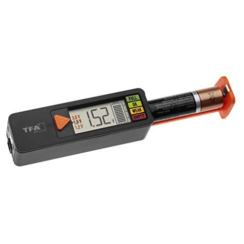 Image of TFA Dostmann BatteryCheck 98.1126.01 Battery Tester for Batteries (AAA, AA, C, D), Button Cell, Block Battery, Display of Charging Status/Volt, Easy and Fast, Black