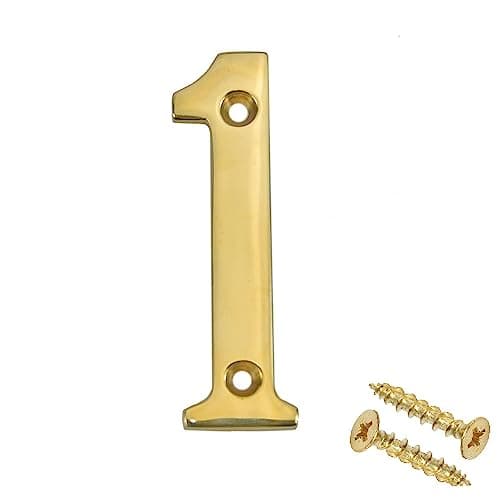 Image of Merriway BH04227 Polished and Lacquered Solid Brass Screw-On House Flat Gate Post Numeral 75 mm (3 Inch) Number 1