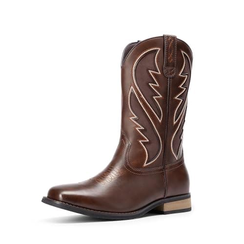 Image of Bruno Marc Men’s Western Cowboy Boots Classic Leather Mid Calf Riding Boots with Embroidered Stitching Durable Work Boots,Size 11,Coffee,BMUMMB2501