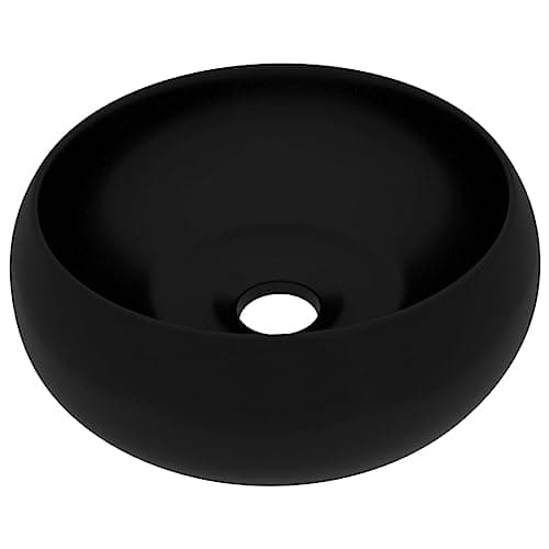 Image of vidaXL Luxury Round-Shaped Matt Black Ceramic Wash Basin - Ideal for Bathrooms, Washrooms, Cloakrooms and Powder Rooms – Elegant and Modern Design – 40x15 cm - Easy to Clean - Drain Hole 4.5cm