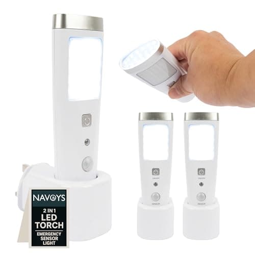 Image of 2 Pack LED Motion Sensor Night Light Plug-in (UK 230V), Rechargeable Emergency Power Cut Torch, Auto On/Off Wall Light for Hallway Bedroom Stairs Landing, CE Approved