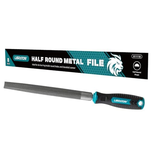 Image of LIBRATON 8-Inch Half Round Metal File, Metal File Tool, High Carbon Steel File with Ergonomic Handle, Hand File for Metal, Metalworking, Wood, Plastic, File for Refining, Shaping and Scraping