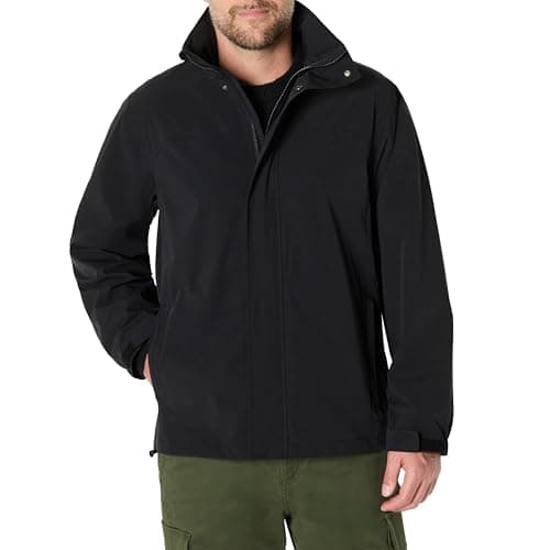 Image of Amazon Essentials Men's Regular-Fit Waterproof Packable Rain Jacket, Black, M