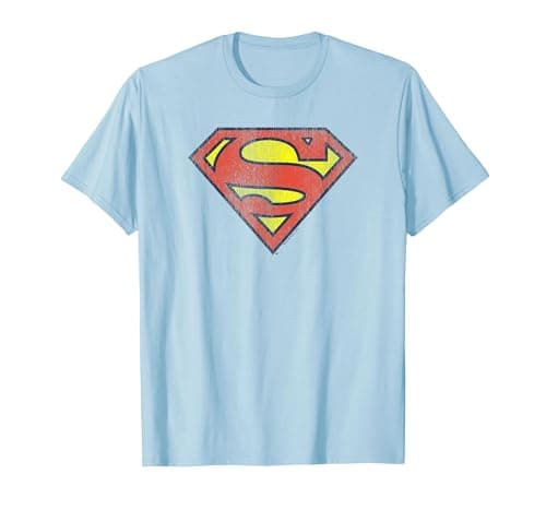 Image of Superman Retro Supes Logo Distressed T-Shirt, Men, Baby Blue, X-Large