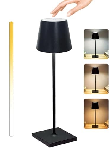 Image of Cakkone Rechargeable Lamp with 3 Color Modes, Metal Cordless Lamps Touch Dimming, Wireless Lamp IP54 Waterproof, Rechargeable Table Lamp for Restaurant Bedroom Indoor Outdoor, Black