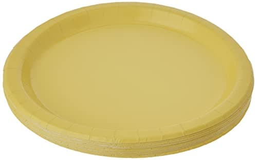 Image of Solid Neon Yellow Round Paper Dinner Plates (22cm) 16 Count - Sturdy & Elegant for Parties and Events