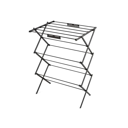 Image of Swan Stealth Ultra-Compact 3 Tier Concertina Airer with 10m of Drying Space, Multiple Heights, Foldable Design, 15kg Weight Capacity, Black