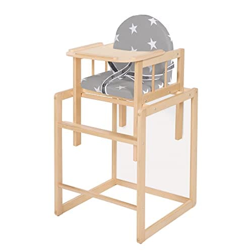 Image of roba Combination high Chair - with Dining Board Convertible to Table & Chair - Seat Padded with Foil 'Little Stars' (Natural Wood)