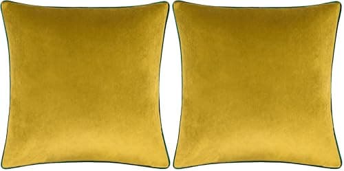 Image of furn. Meridian Cushion Cover – Luxury Contrast Piped Velvet Decorative Case (Moss/Emerald - 45x45cm) (Pack of 2)
