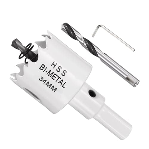Image of METALLIXITY Bi-Metal Hole Saw 1-11/32", M42 HSS Circular Head 34mm Hole Cutter with 2 Pilot Drill Bits - for Thick Stainless Steel Hard Steel Sheet, White