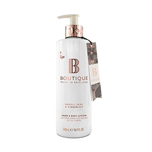 Image of Boutique Neroli, Pear & Gingerlily Fragrance Hand & Body Lotion 500ml – Vegan Body Moisturiser with Essential Oils, Made in England – Lightly Scented Refreshing Hand & Body Care