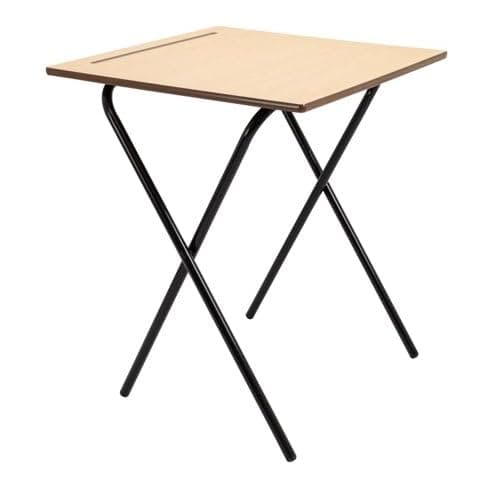 Image of Economy Folding Exam Desk (2-pack): Beechwood/Black, ideal for any classroom or exam room.