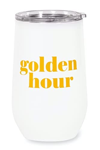 Image of Kate Spade New York Insulated Stainless Steel Wine Tumbler, 16 Ounce Double Wall Travel Cup with Lid, Golden Hour