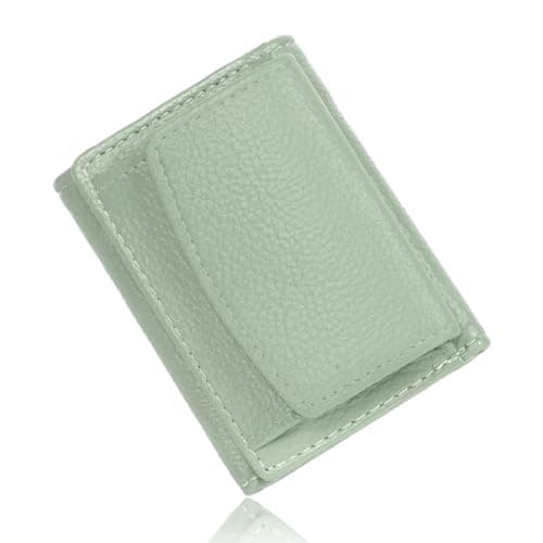 Image of Aucuu Soft Leather Purse for Women, Foldable Short Wallet, Minimalist Small Trifold Compact Wallet with Coin Pocket, Womens Credit Card Holder with Multiple Card Slots, Green