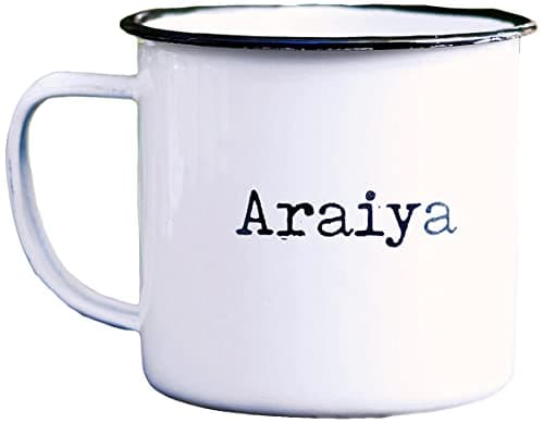 Image of eBuyGB Personalised Metal Enamel Mug with Custom Name, White 380 ml Laser Engraved Tin Tea Cup, Camping, Fishing, Outdoor Mug