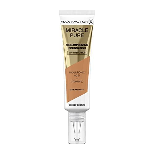 Image of Max Factor Miracle Pure Liquid Foundation, Deep Bronze, Full Coverage, Flawless and Radiant Finish, Lightweight Formula, Smudge Resistant, Non Pore-Clogging, Fragrance Free, 35ml