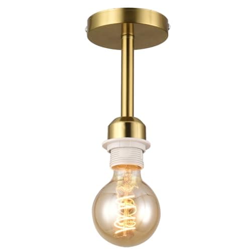 Image of Gokoly Polished Brass Ceiling Light Fitting, Modern Vintage Pendant Light Fitting with E27 Screw Bulb Holder Suitable for Lamp Shades