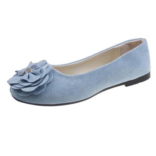 Image of Womens Floral Ballet Flats Suede Round Toe Dress Shoes Ladies Flat Pumps Casual Work Office Slip On Moccasins Daily Dating Commuting Loafers Light Blue