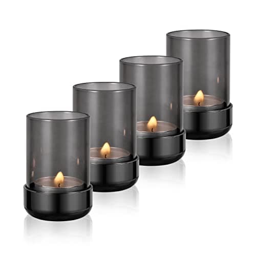 Image of Faveaux Tea Light Holders Tealight Holders Glass Tealight Holder Set For Party Wedding Candle Graduation Birthday Gifts For Women Home Decorative Pack Of 4,Black Nickel