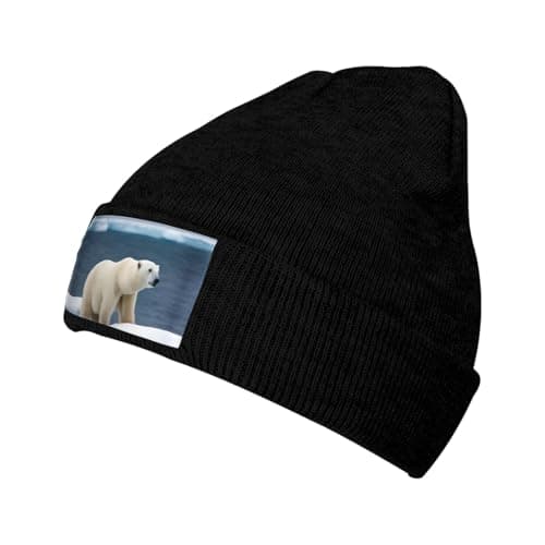 Image of Oudrspo Black Polar Bear Warm Stylish Beanie Hat Soft Daily Beanie in Fine Knit,Unisex Adult Knitted Woolen Cap