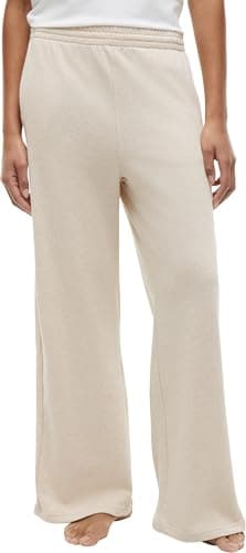 Image of Tommy Hilfiger Women’s Wide Leg Jogging Bottoms with Elasticated Waist, Beige (Heathered Oat), M