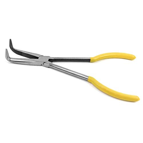 Image of QWORK® Bent Nose Pliers, Extra Long Steel Pliers with Curved, Bent 90°, 10-1/2" / 270mm