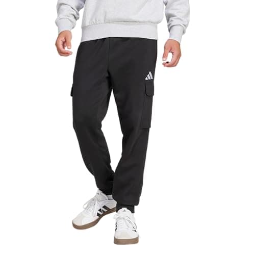 Image of adidas Men's Essentials Feel Cosy Fleece Cargo Pants Tracksuit Bottoms, Black/White, XL