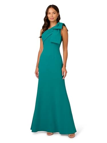 Image of Adrianna Papell Women's Stretch Crepe Long Dress Special Occasion, Tempo Teal, 18